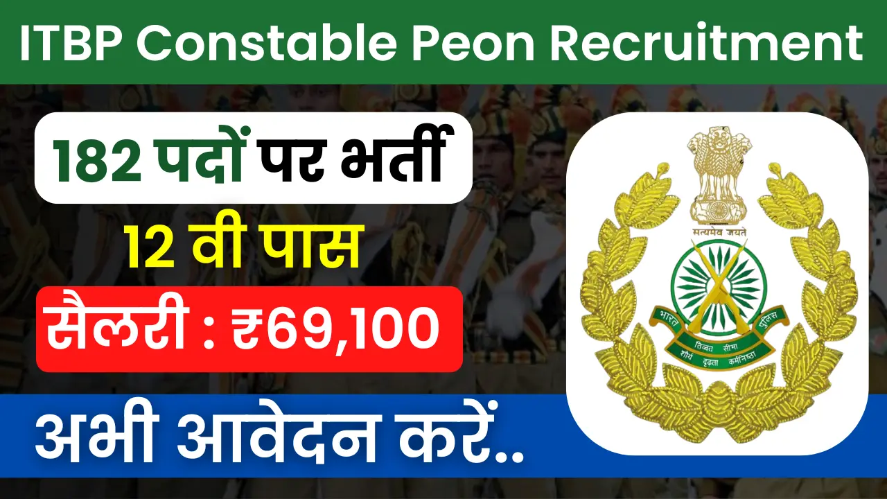 ITBP Constable Peon Recruitment banner with itbp logo and title